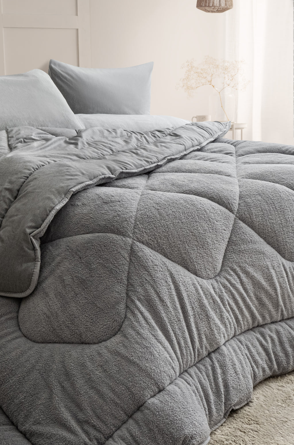 Tek Kişilik Gri Çift Taraflı Wellsoft Yorgan | 155x215cm