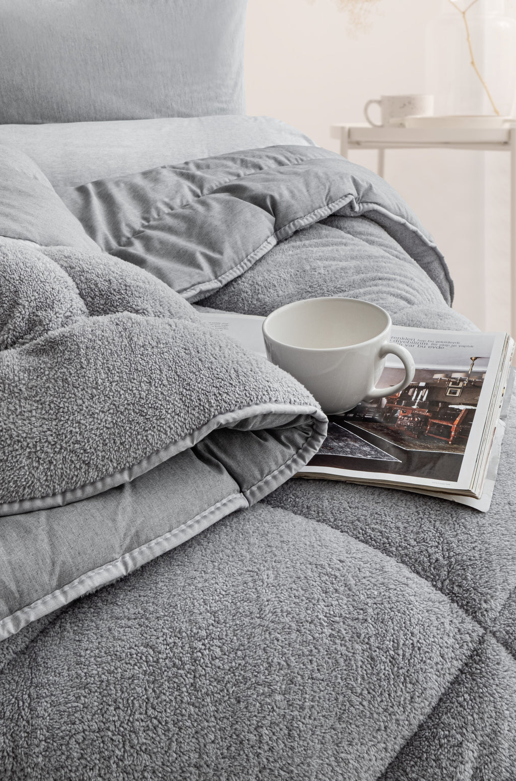 Tek Kişilik Gri Çift Taraflı Wellsoft Yorgan | 155x215cm