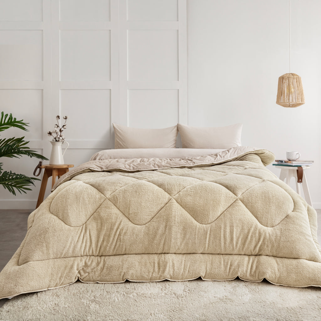 Çift Kişilik Bej Çift Taraflı Wellsoft Yorgan| 195x215cm