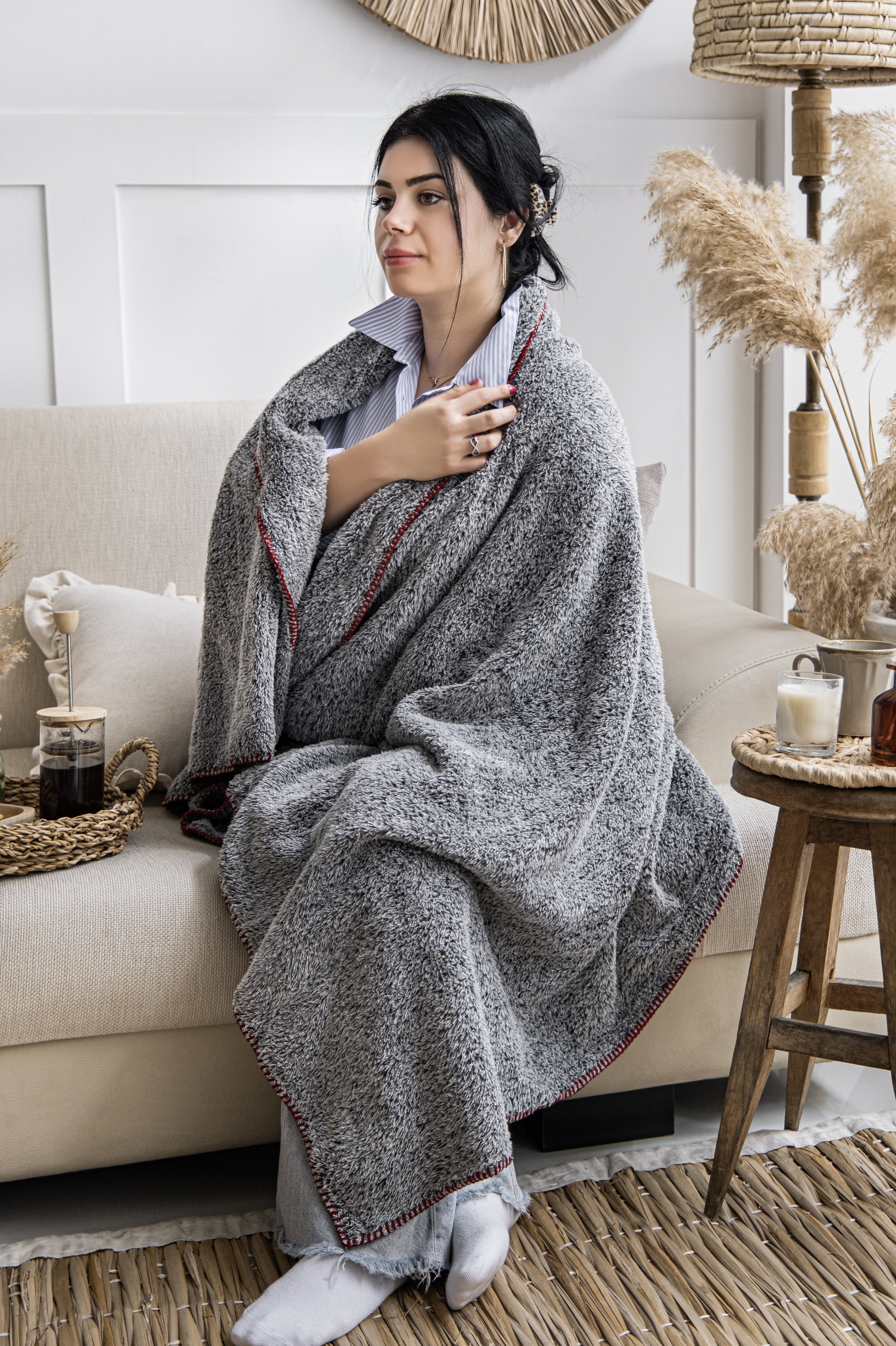 Çoban Dikişli Wellsoft Tv Battaniyesi 110x170 cm | Koltuk Şalı