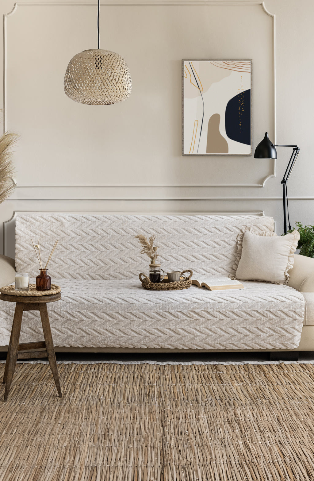 4'lü Paket Kaydırmaz Süngerli Koltuk Örtüsü| Ekru Renk