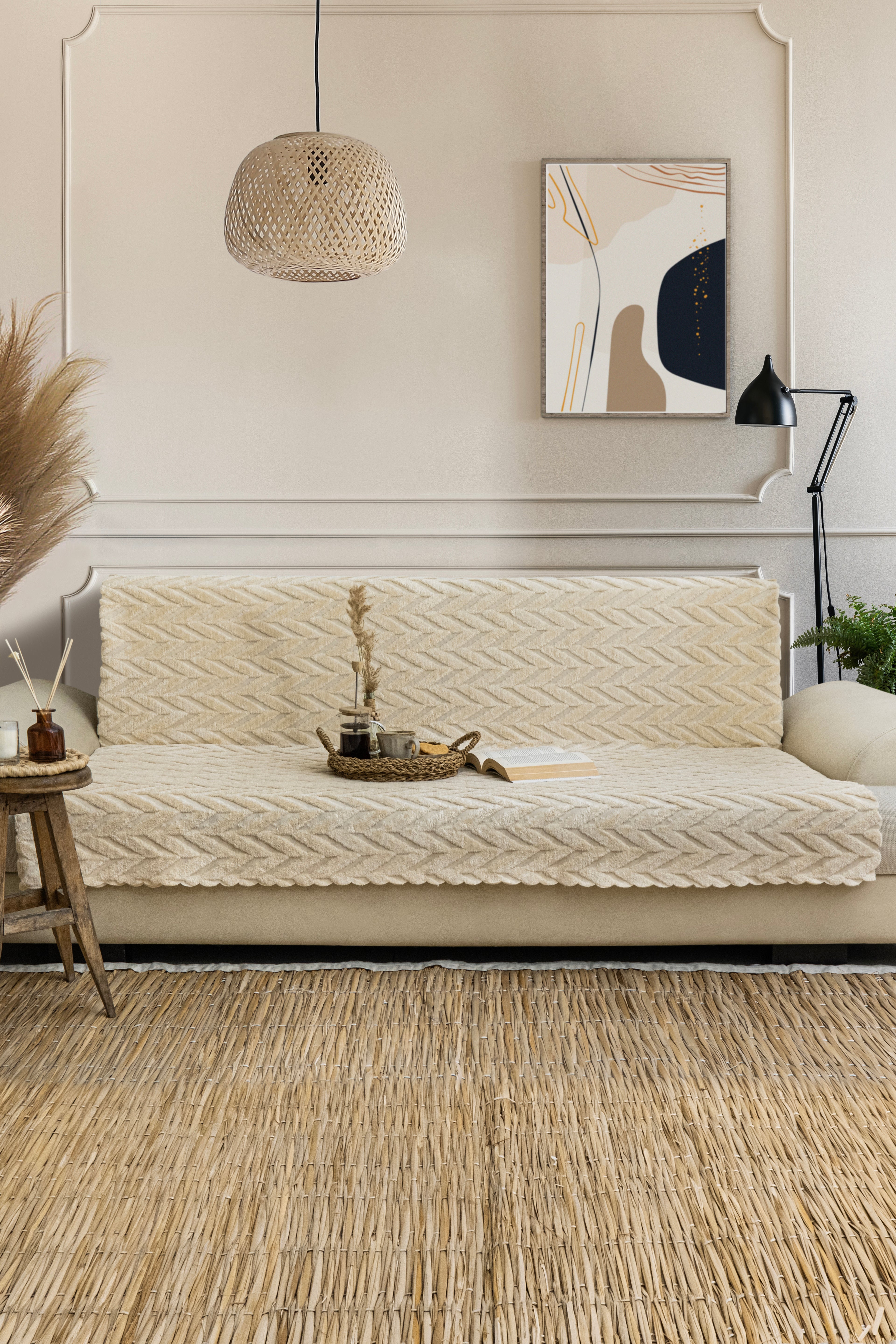 4'lü Paket Kaydırmaz Süngerli Koltuk Örtüsü| Krem Renk