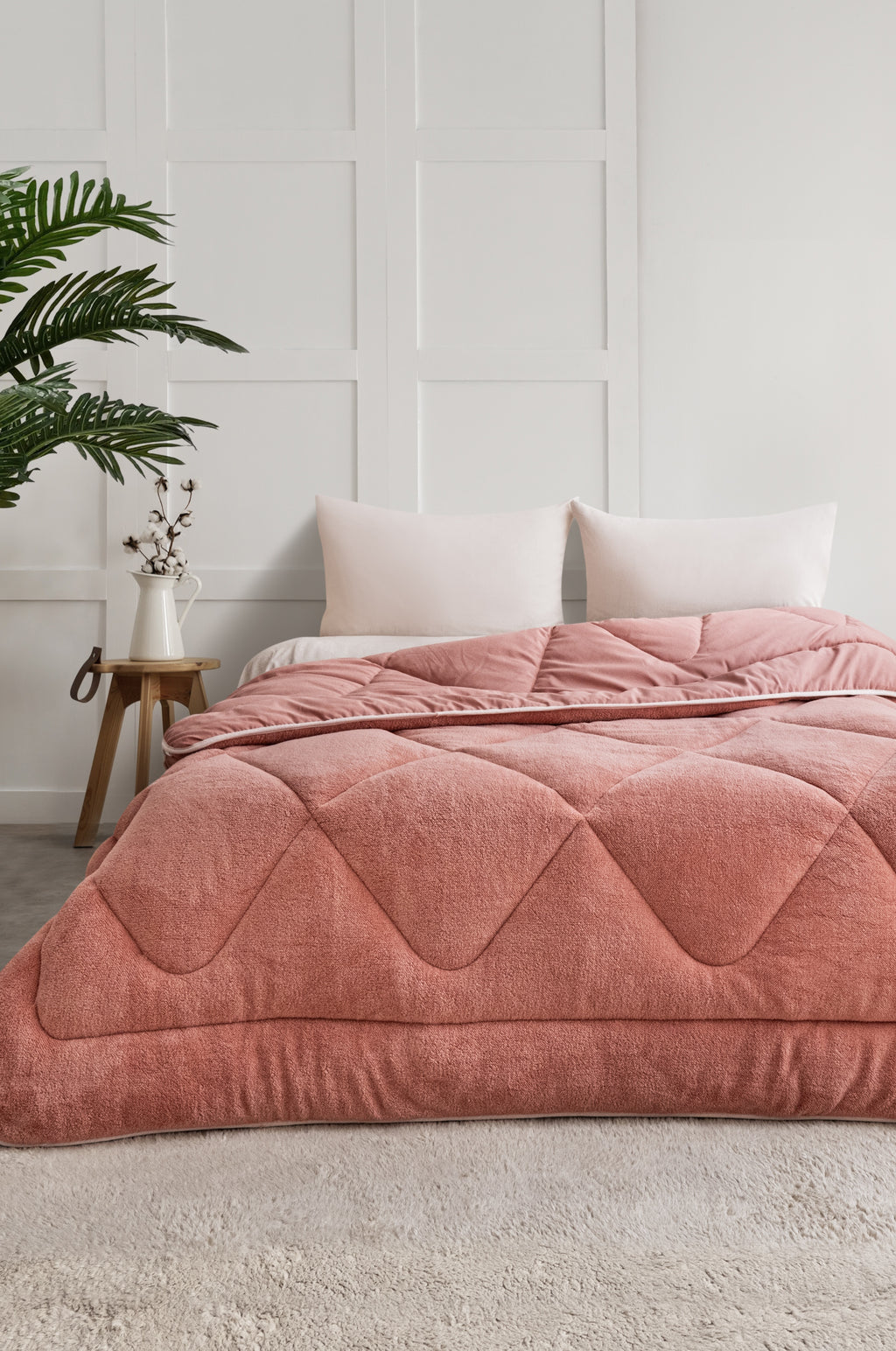 Çift Kişilik Şeftali Pembe Çift Taraflı Wellsoft Yorgan| 195x215cm