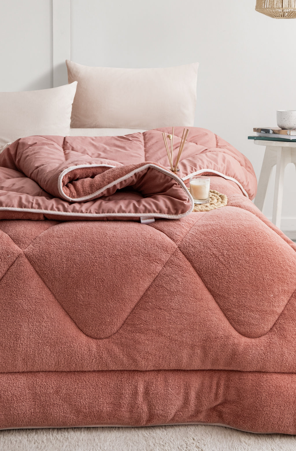 Çift Kişilik Şeftali Pembe Çift Taraflı Wellsoft Yorgan| 195x215cm