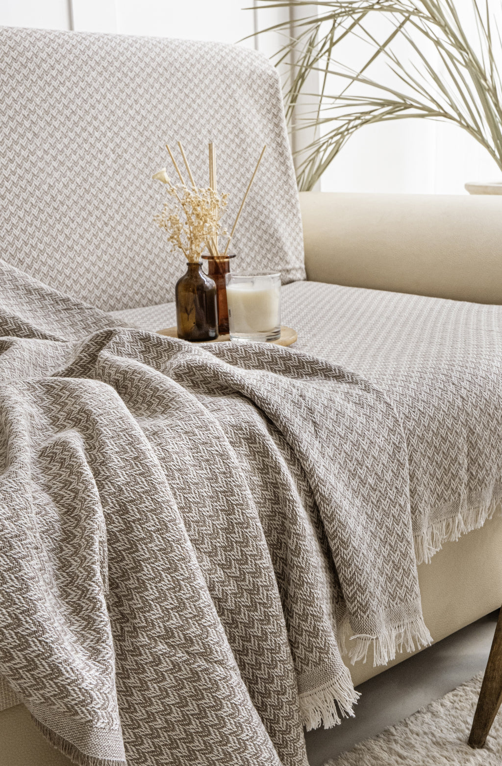 Begüm Dokuma Kumaş Bej Koltuk Örtüsü| Koltuk Şalı 170x210cm