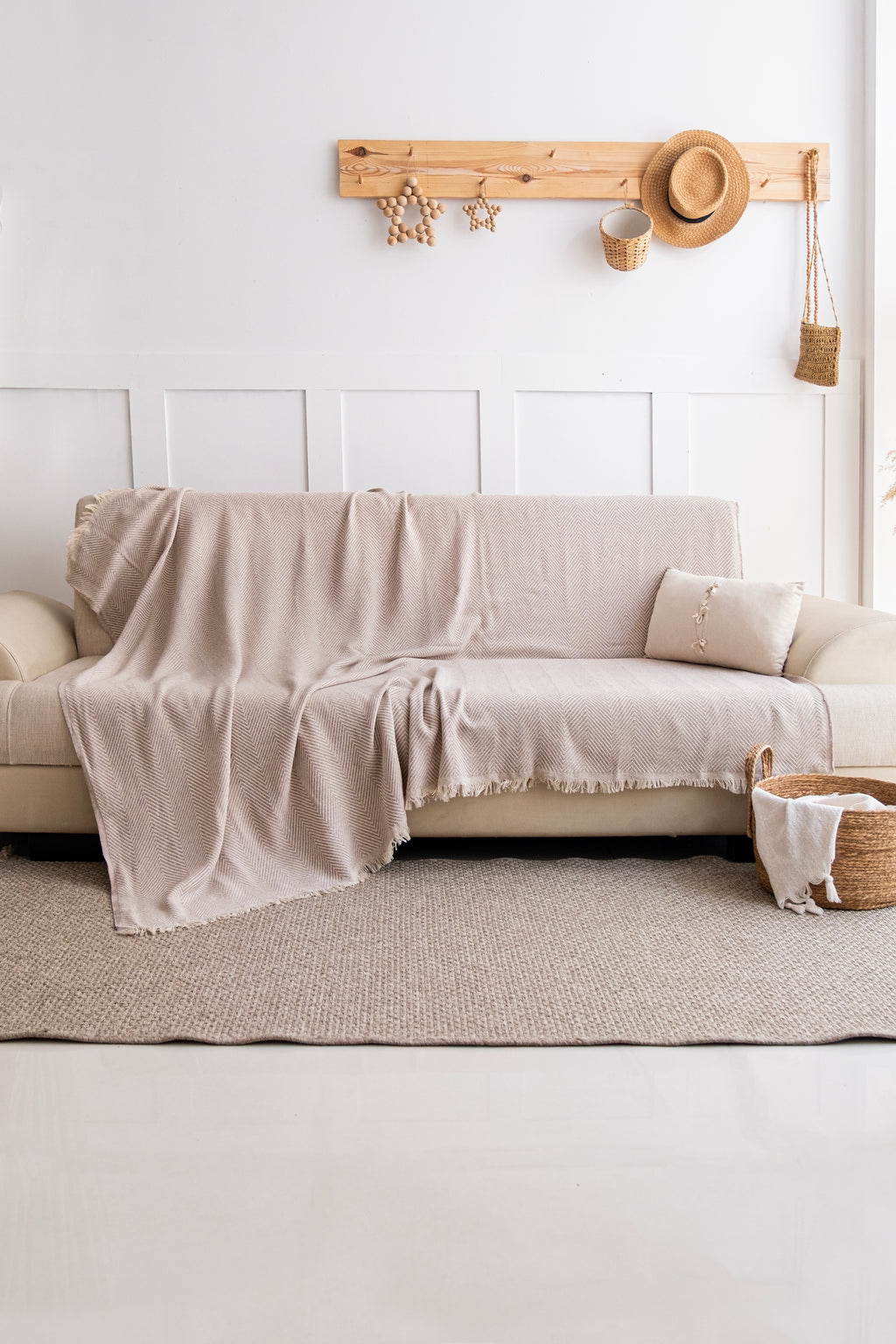 Elisa Dokuma Kumaş Koltuk Örtüsü Bej | Koltuk Şalı 170x210cm