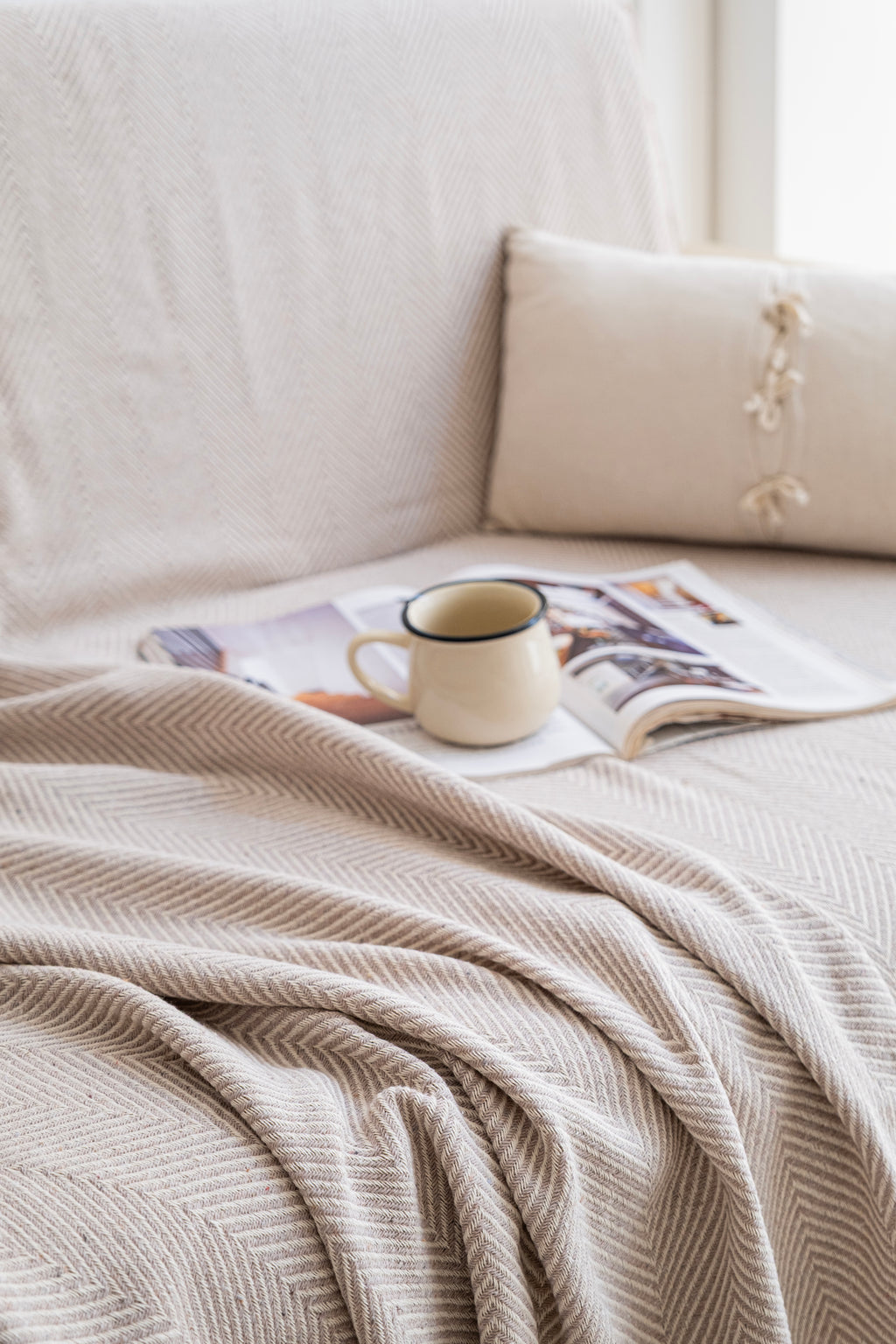 Elisa Dokuma Kumaş Koltuk Örtüsü Bej | Koltuk Şalı 170x210cm