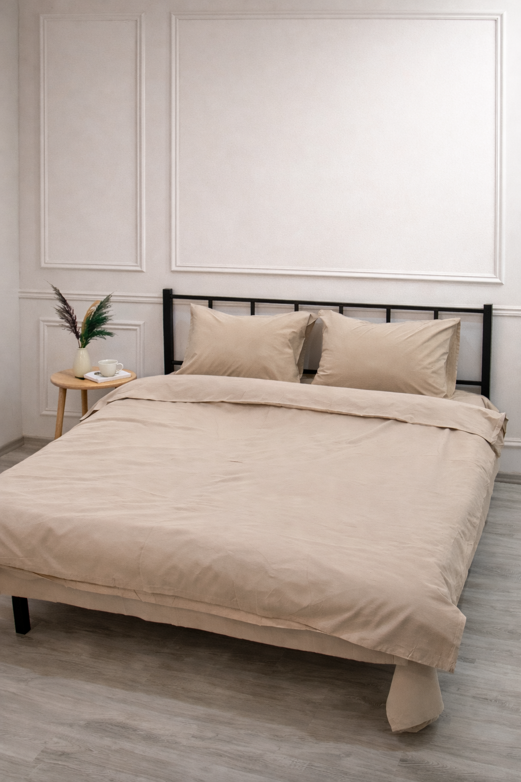 Düz Renk Bej Çift Kişilik Nevresim Takımı