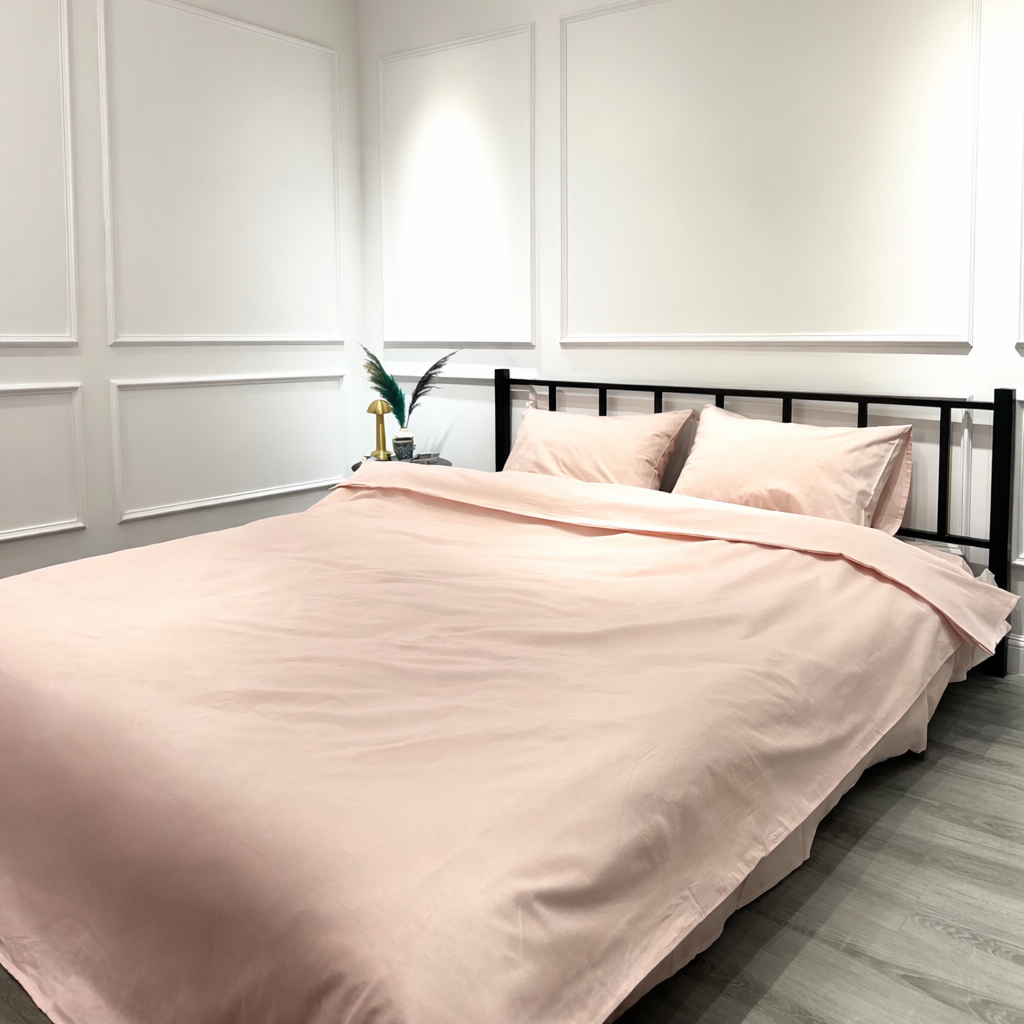 Düz Renk Pudra Çift Kişilik Nevresim Takımı