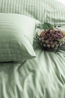 Tek Kişilik Yeşil Çizgili Saten Nevresim Takımı