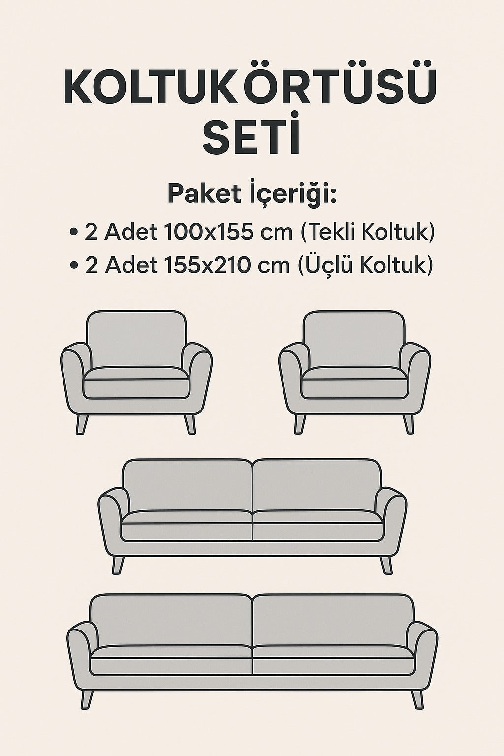 4'lü Paket Kaydırmaz Süngerli Koltuk Örtüsü| Krem Renk