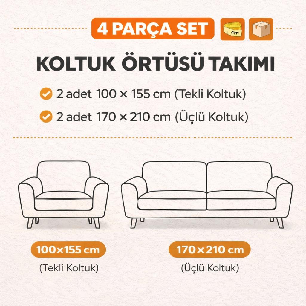4'lü Paket Kaydırmaz Süngerli Koltuk Örtüsü| Ekru Renk